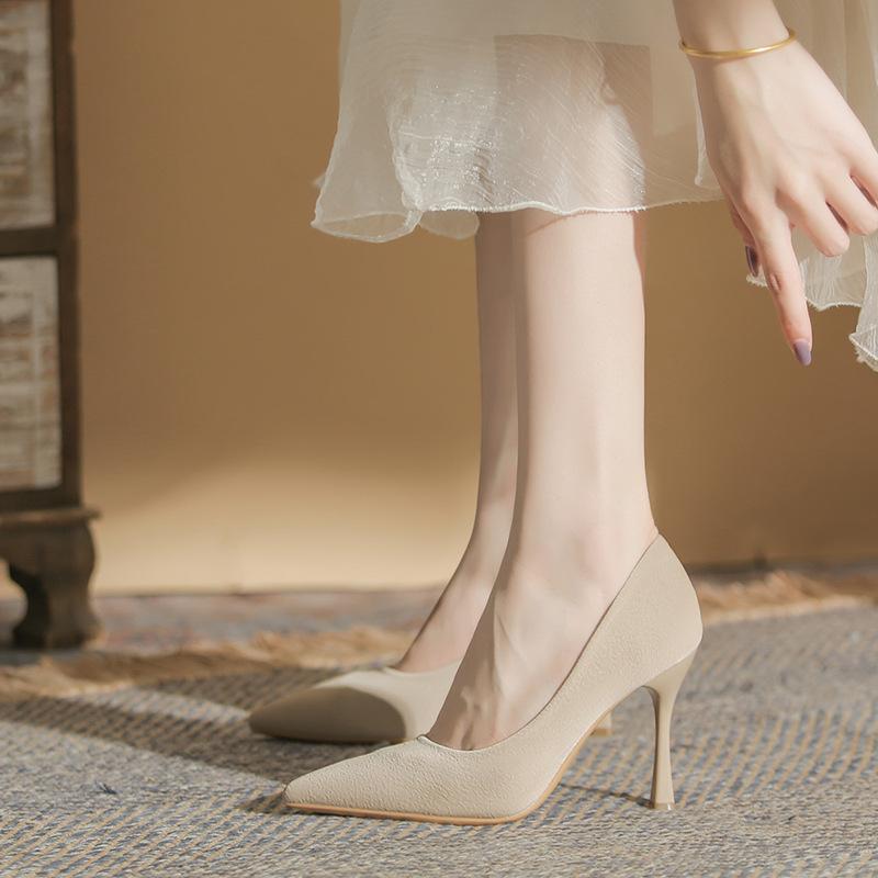 Pointed high heels women's spring and summer new French simple versatile temperament gentle work nude stiletto shoes