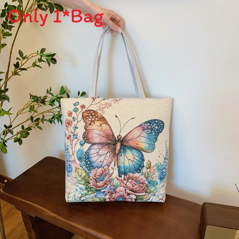 Ethnic Style Canvas Tote Bag With Doublesided Embroidered Silk Thread Floral For Daily Use