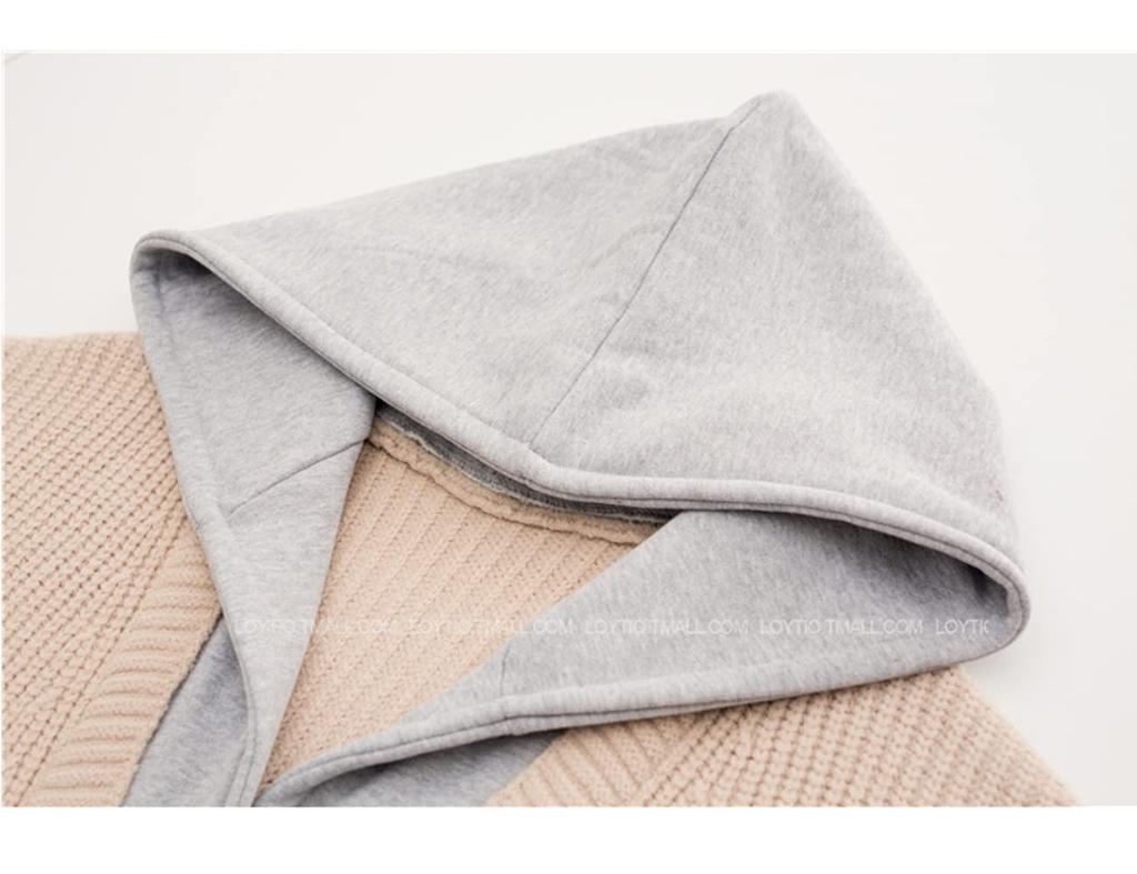 Village Hooded Knit Outerwear Loose D128 H&T Women's Cardigan, Jacket, Stylish, Elegant, Casual, Fit, Oversized, Popular, Warm, Autumn/Winter, (L,