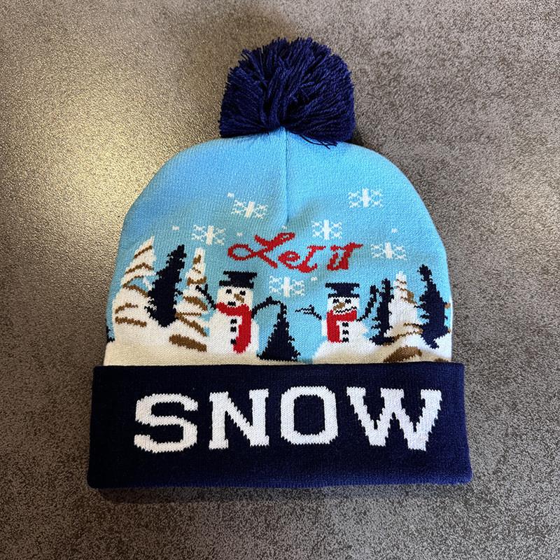 Elk Cute Snowman Santa Claus Pattern Christmas Theme Warm Knitted Hat For Winter