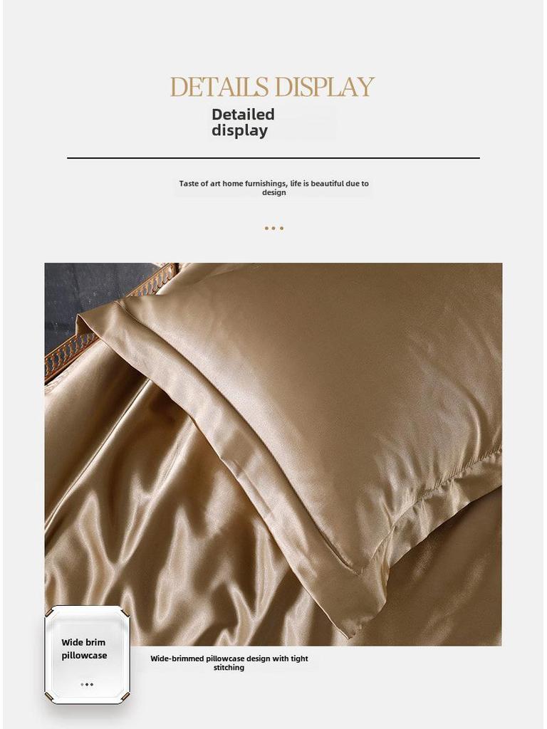 Sommer Nude Vierteiliges Einfarbiges Maulbeerseide Bettwäscheset mit Eis-Seide Bettlaken