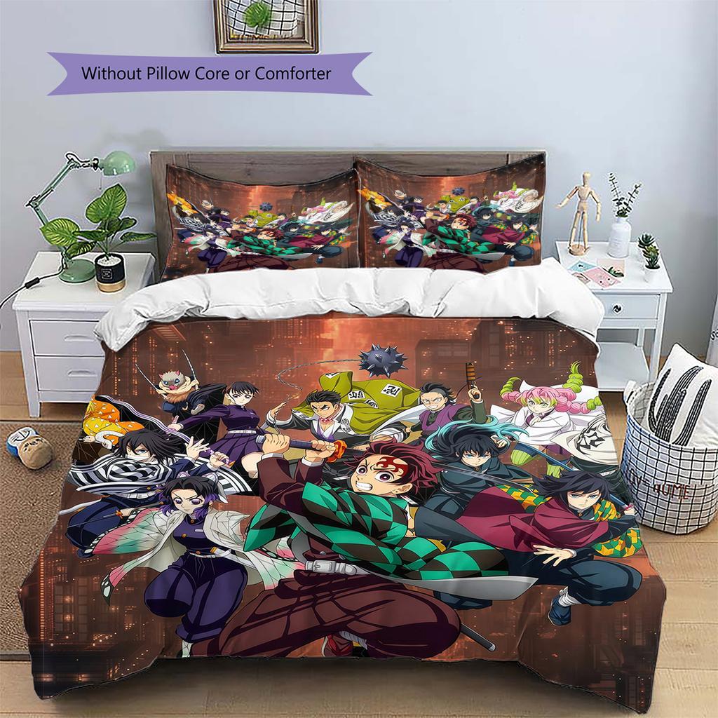 Demon Slayer Pattern Bedding Quilt Set Home Decoration Gift (1 * duvet cover + 2 * pillowcase without core)