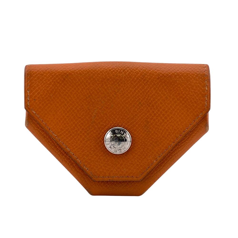 HERMES leather Revan Cattle Coin case Orange leather Women Used