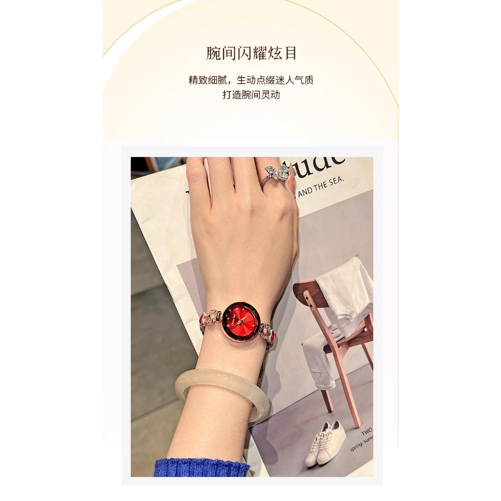 Cimiu Kiai Montre à Quartz Ronde Facettée pour Dames Bracelet Cœur Strassé Nœud Cristal Incrusté Élégante Montre-Bracelet de Soirée de Luxe Cadeau pour Femmes