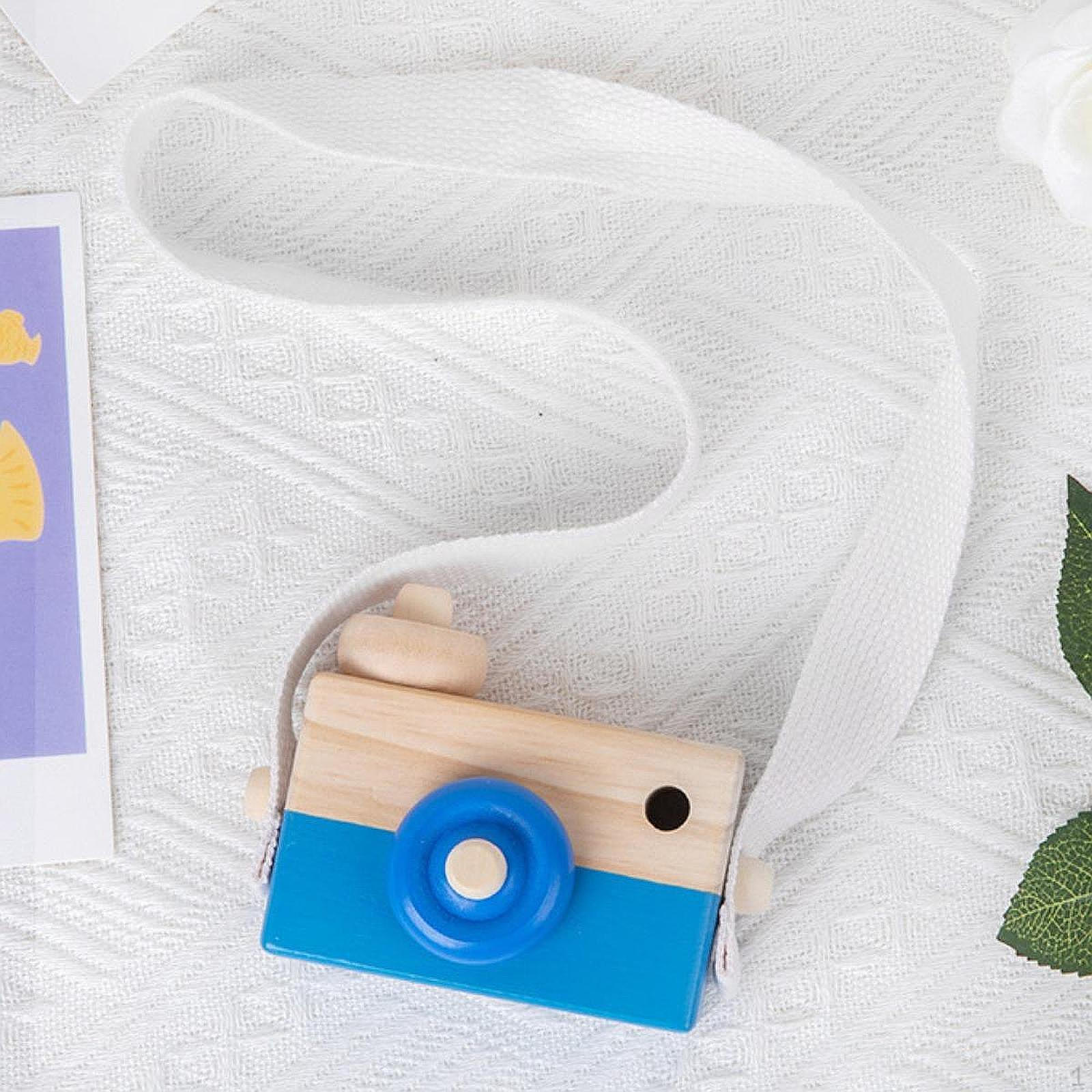 

Kids Wood Camera Toy Pretend Time Play Motor Skills Role Portable Kaleidoscope with синий