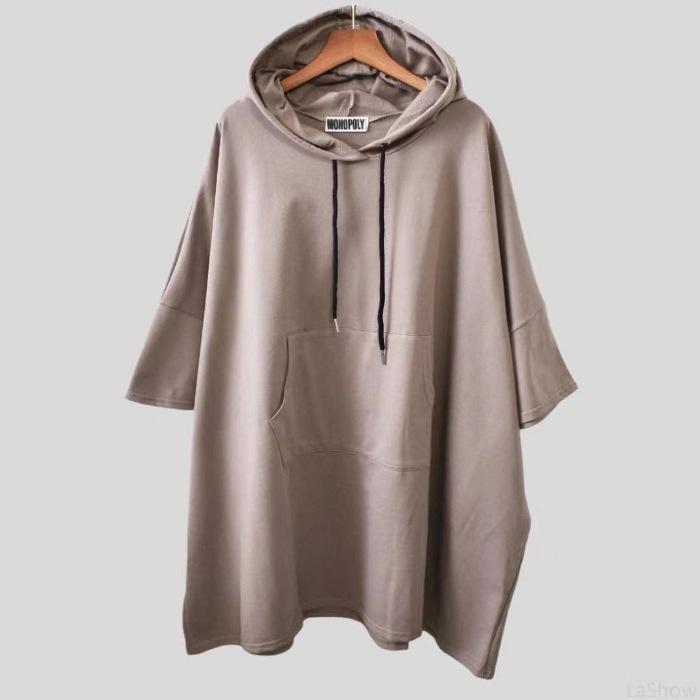 T-shirt da donna a maniche medie con cappuccio Baduamine - Tinta unita, Coprifianchi, Vestibilità ampia