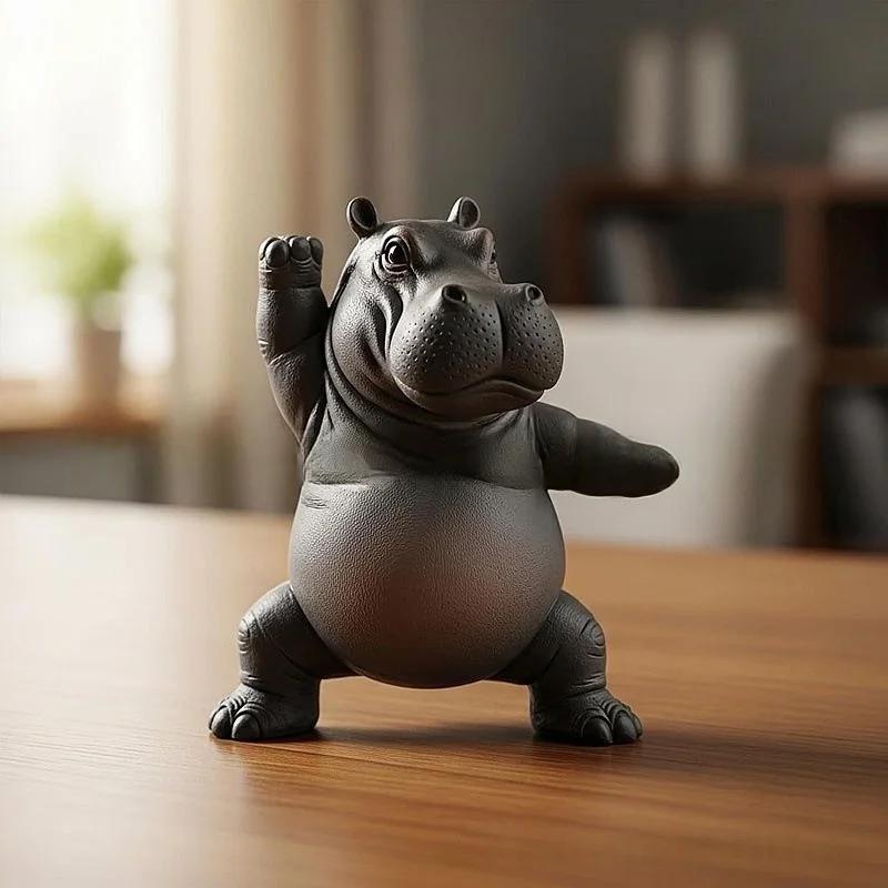 Cartoon Abstract Hippopotamus Resin Ornament Yoga Hippopotamus Crocodile Statue Home Office Desktop Ornament Decorative Item