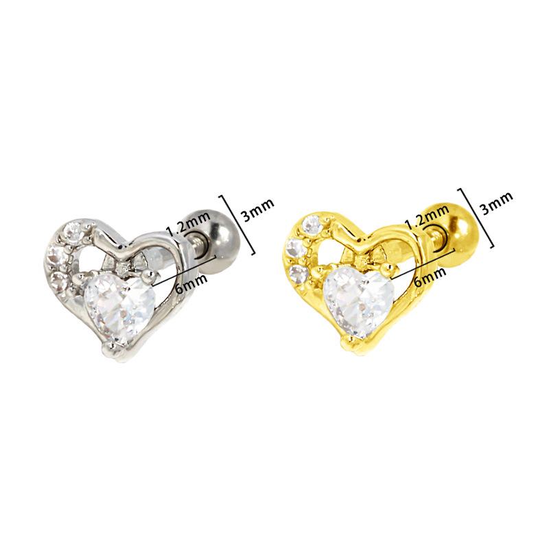 3D Moon & Heart-Shaped Zirconia Cartilage Stud Earrings