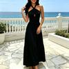 Women's Sleeveless Halter Maxi Dress Crisscross Ruched Backless Tiered A-line Swing