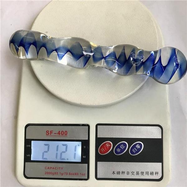 Transparent Blue Wave Pattern Crystal Pyrex Glass Crafts Jewelry Decoration Sex Toy