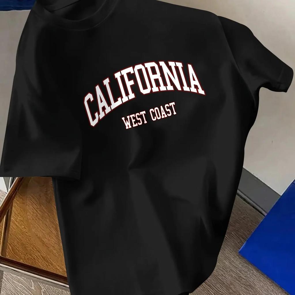 Fashionable California Letter Print Men's T-shirt, 100% Cotton Soft and Loose Casual Round-neck Short-sleeved T-shirt for Men In