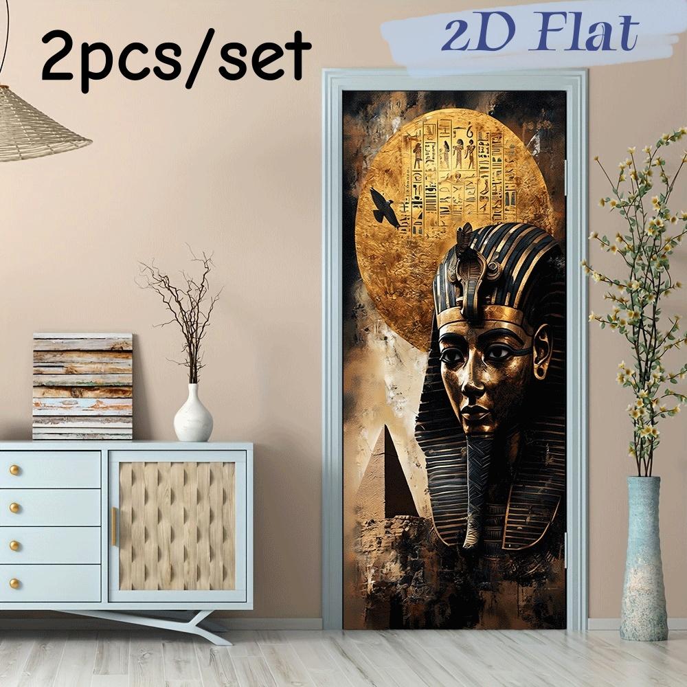 

2pcs Ancient Egyptian Pharaoh Tutankhamun Golden Mask Wall Stickers Creative Home Decoration Stickers Living Room Bedroom Entran (as the picture,38.5x200cmx2)
