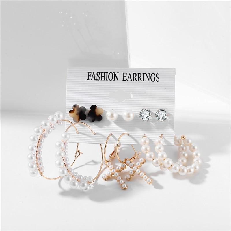 17KM Trendy Pearl Hoop Earrings for Women Fashion Gold Geometirc Circle Butterfly Earrings Brincos Gift Wedding Jewelry