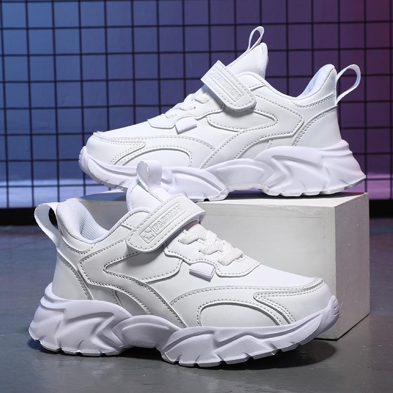 8938 Boys' Sports Shoes Autumn and Winter Leather Large Cotton Shoes Children's Velvet Middle and Older Children's Primary School Students Running Sh