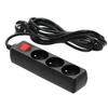 3-socket extension cord, 3 , with grounding and switch, black