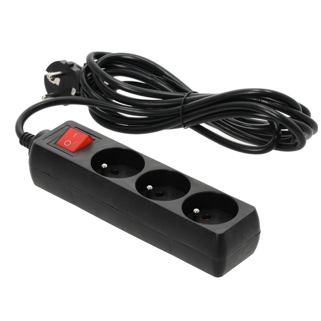 3-socket extension cord, 3 , with grounding and switch, black