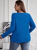 2025 Autumn/Winter Plus Size Solid Color V-Neck Long Sleeve Ribbed Pullover T-shirt