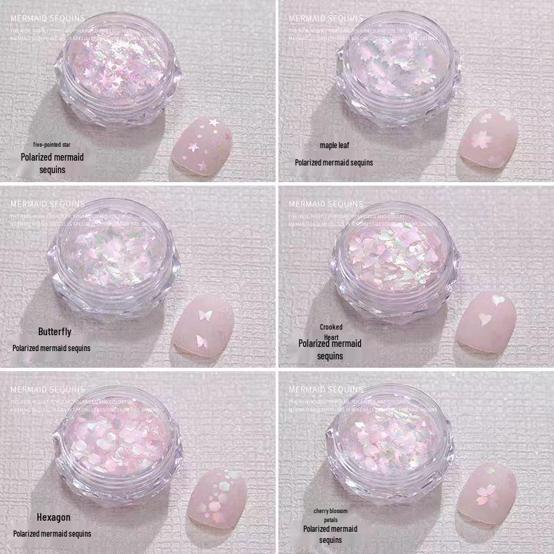 Iridescent Mermaid Nail Art: Fine & Coarse Glitter Sequins (Butterfly & Star)