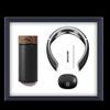 Premium Black Smart Thermal Cup, Neck Massager & Bluetooth Earbuds Gift Set