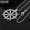925 Sterling Silver Vintage Ship's Wheel Pendant Necklace With AAA Zircon - Stylish Evening Jewelry