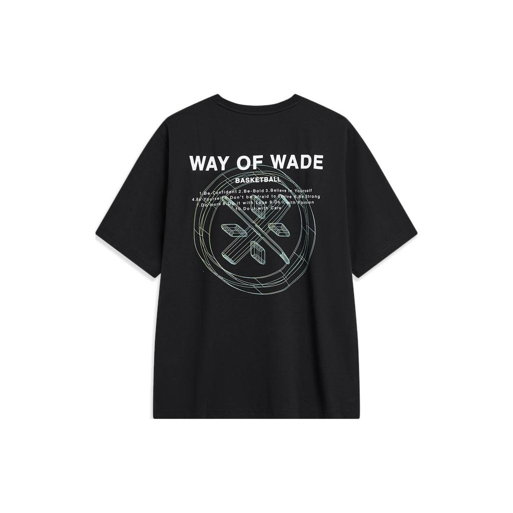 Li-Ning Wade Series Letter Print Ice-Cool Loose T-Shirt Unisex Tops Black AHST333-1
