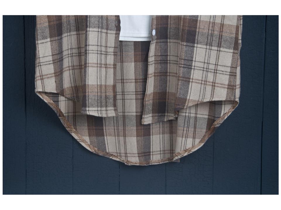 Camicia Giacca da Donna a Quadri Rosa in Cotone e Lino di Media Lunghezza Larga Primavera/Autunno
