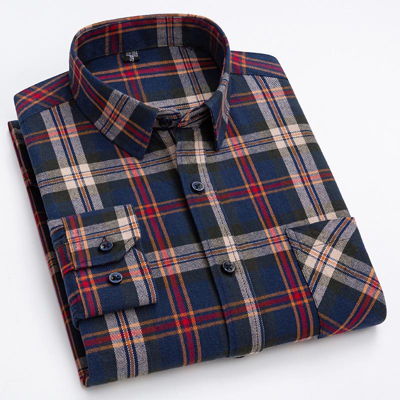 Spring, Autumn and Winter Flannel Shirt Long Sleeve Cotton Fashion Plaid Casual Soft Standard Fit Men's Shirt 5XL 6XL