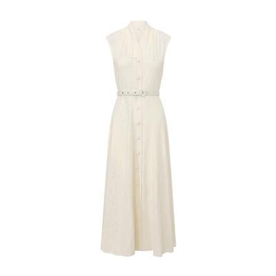 New Spring/Summer Vintage Lace-Panel Sleeveless Maxi Dress for Women Elegant V-neck Single-breasted Belt Slim A-line Party Dress