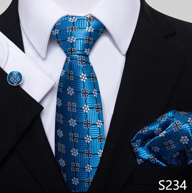 Newest Style Holiday Present Tie Pocket Squares Cufflink Set Necktie Men Dark Blue Wedding Accessories Office Cravat