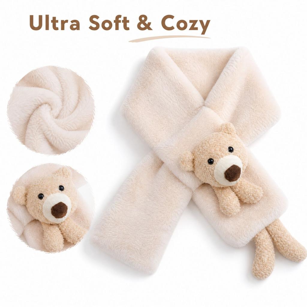 Kids Fall Winter Neck Warmer Bear Soft Plush Warm Scarf for Boys and Girls Outdoor