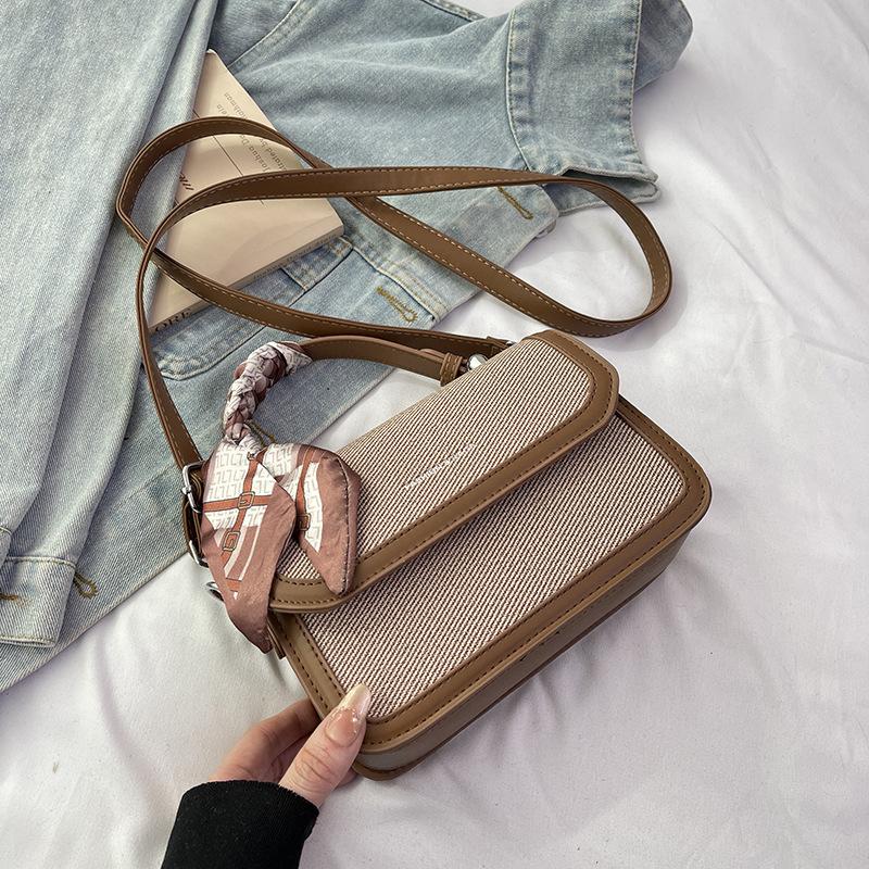 New fashion niche design silk scarf contrasting color flip bag portable shoulder messenger women's bag