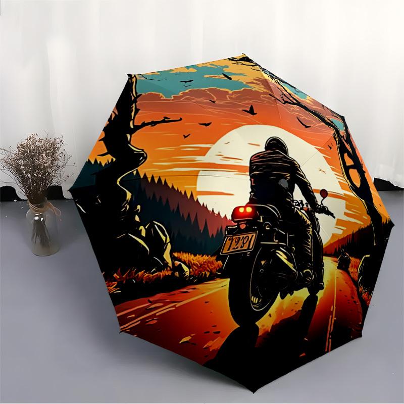 1PC Motorcycle Sunset Automatic Opening And Closing, Sturdy Iron Frame, Portable Folding Design, Suitable For Men And Women In All Seasons01