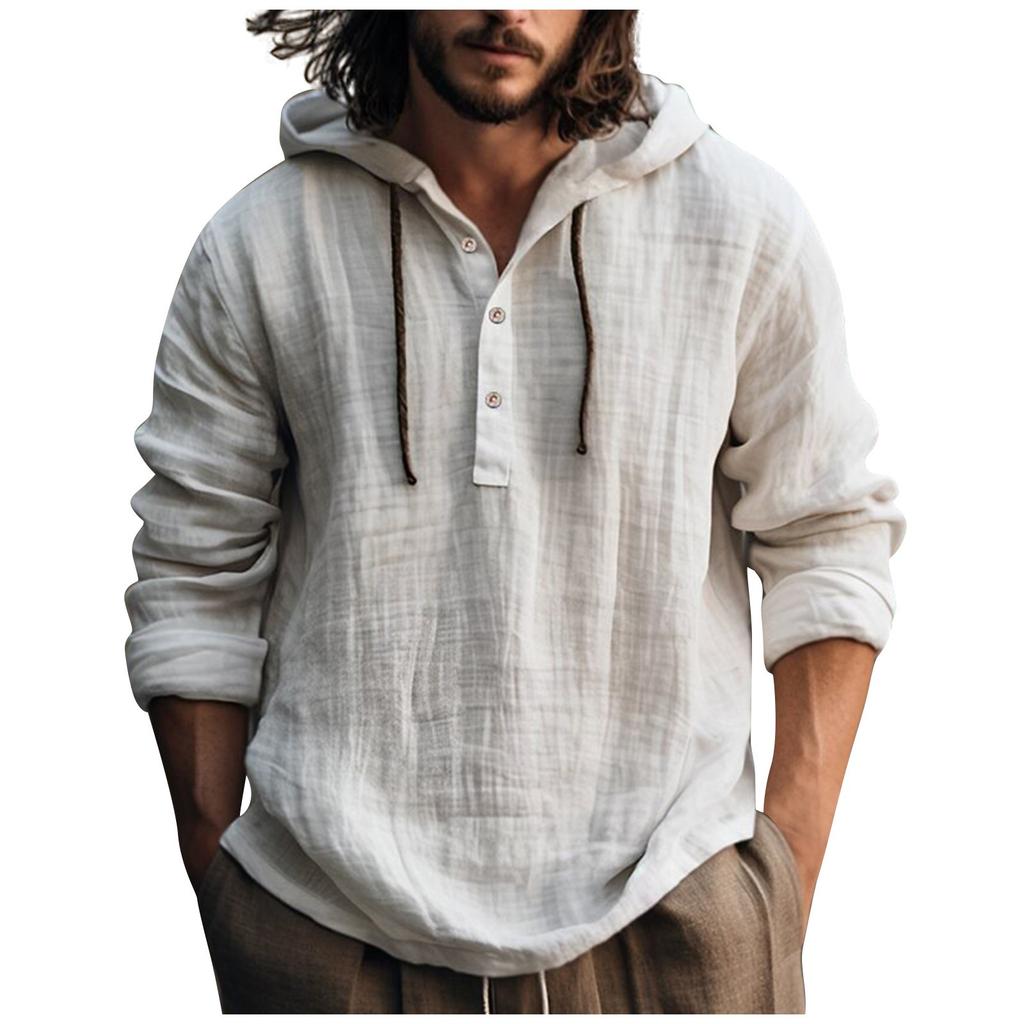 Four Seasons Solid Color Men's Spring Summer Loose Long Sleeve Printed Shirt Cardigan Beach Shirt