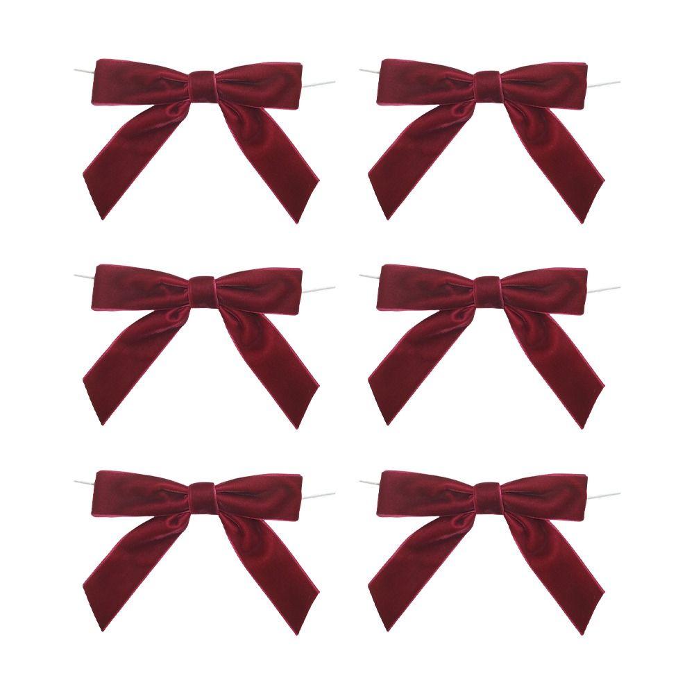 6pcs Velvet Christmas Bows 4.72" Gift Wrapping Tools Xmas Tree Decor Red Green Brown Rustic Crafts Gift Twist Tie Ribbon Bows
