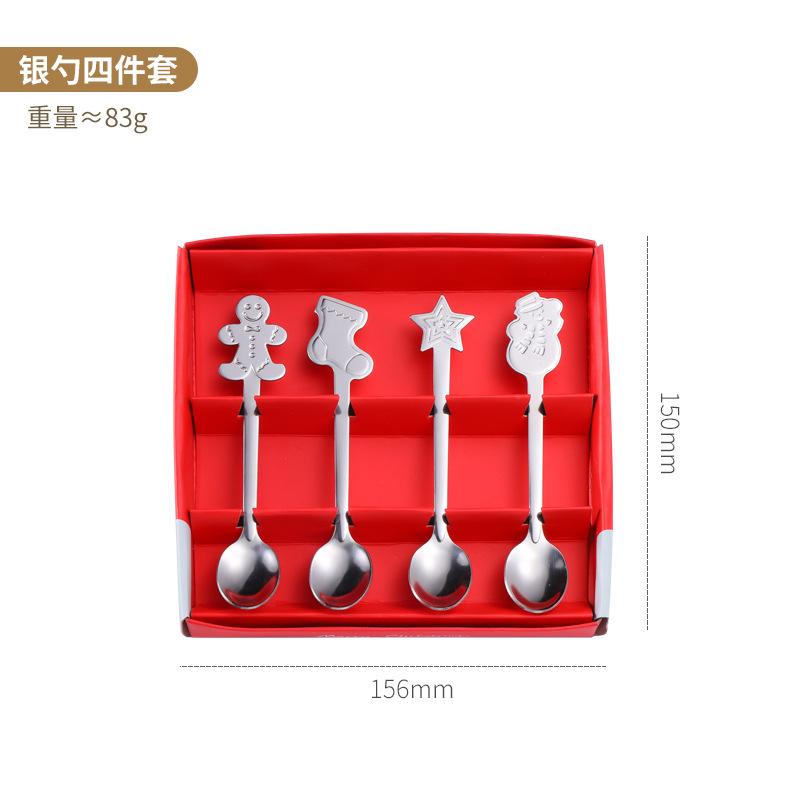 Christmas Spoon Gift Box Tableware Set Coffee Stirring Spoon Dessert Spoon Creative Cartoon Stainless Steel Christmas Spoon
