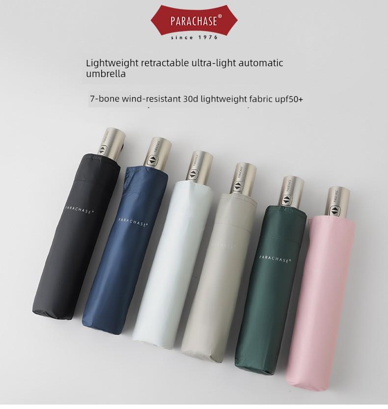 Foreign Trade Ultra-Light, Easy-To-Open and Close, Foldable, Fully Automatic Sun and Rain Umbrella with Black Coating for Sun Protection and Uv