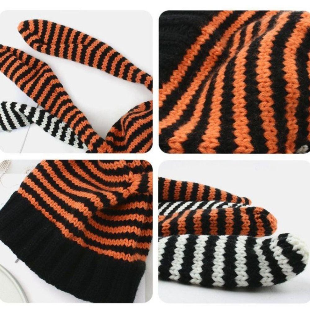 Y2K Rabbit Ears Hat Knitted Stripe Skull Cap Cute Women Beanie Hat  Outdoor