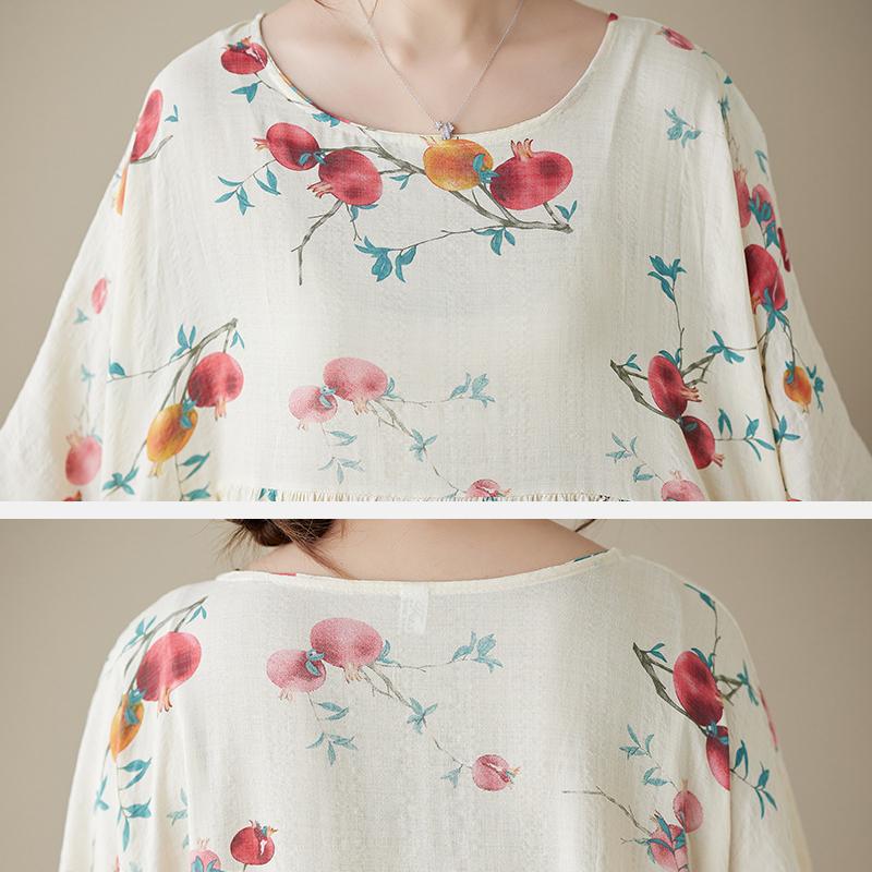 Summer New Mori Large Size Short-sleeved Dress Women Loose Casual Printed Long Skirt