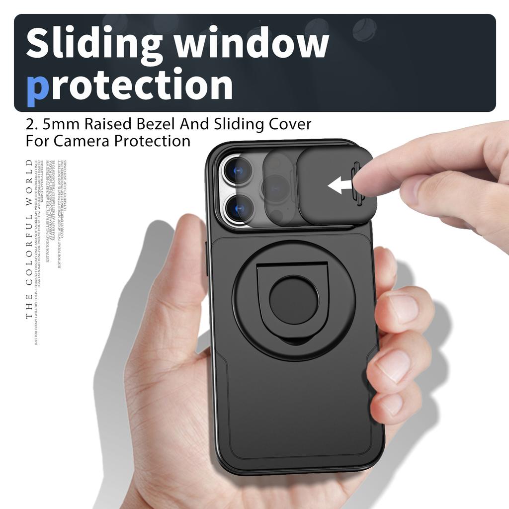 For iPhone 15 Pro Max Case PC+TPU Rotating Kickstand Phone Shell Compatible with MagSafe