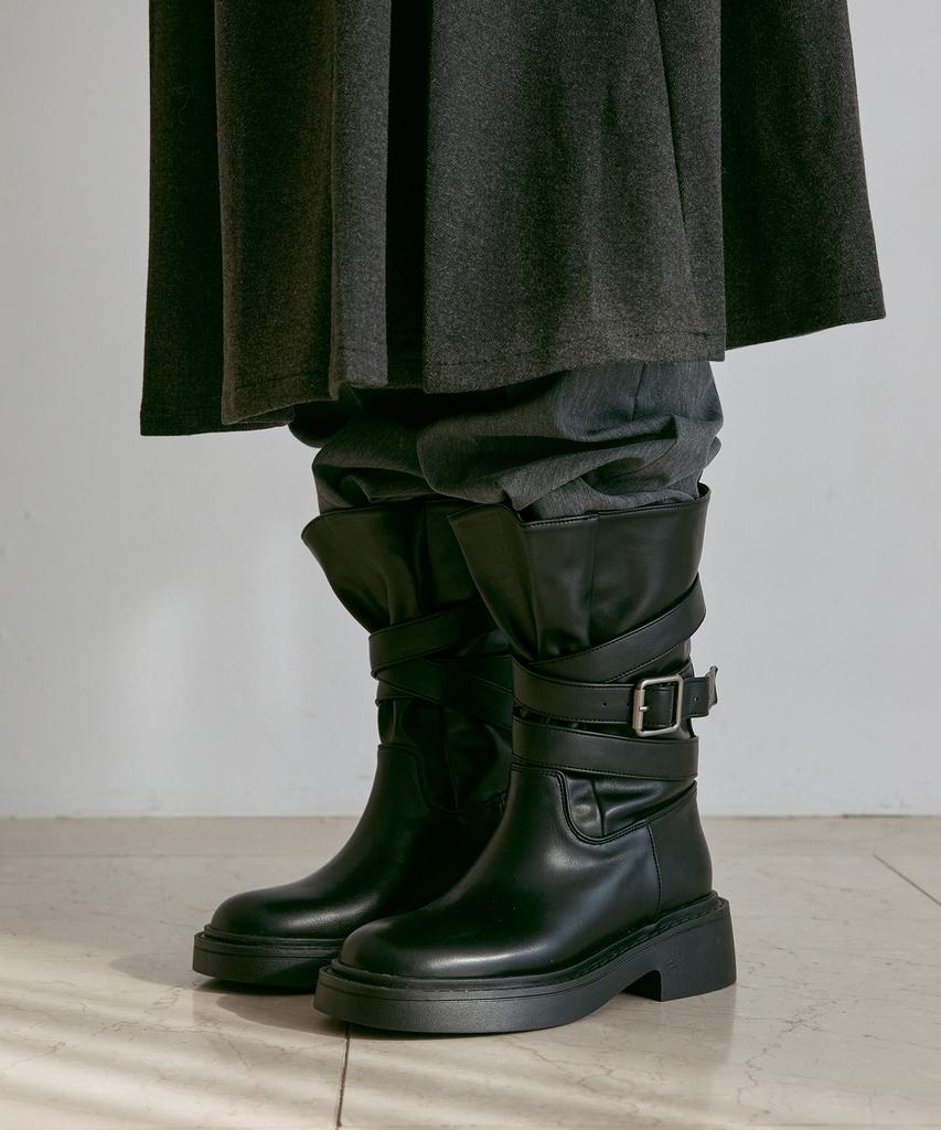 Spur Keil Wrinkle Belted Mid-Boots 5.5Cm -Va9073 (2Color)