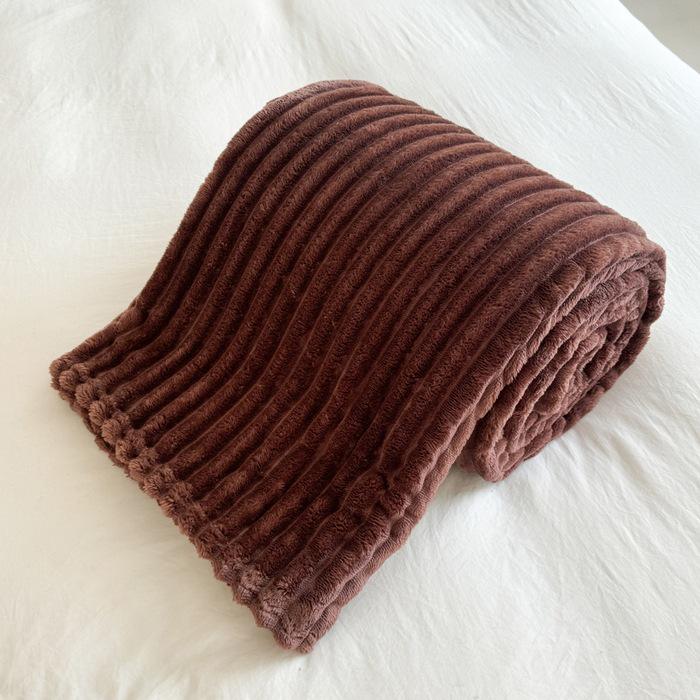 Thickened Plush Blanket - Wide Stripe, Grid Cut, Imitation Rabbit Fur, Small Flannel Blanket, Machine Washable