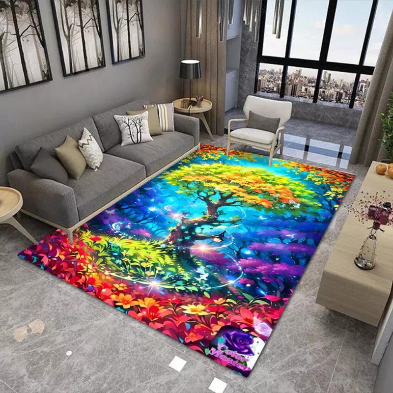 Fantasy God Tree Print Large Area Rug Non-Slip Wear-resistant Carpet for Living Room Bedroom Soft Floor Mat Home Decor Fashion