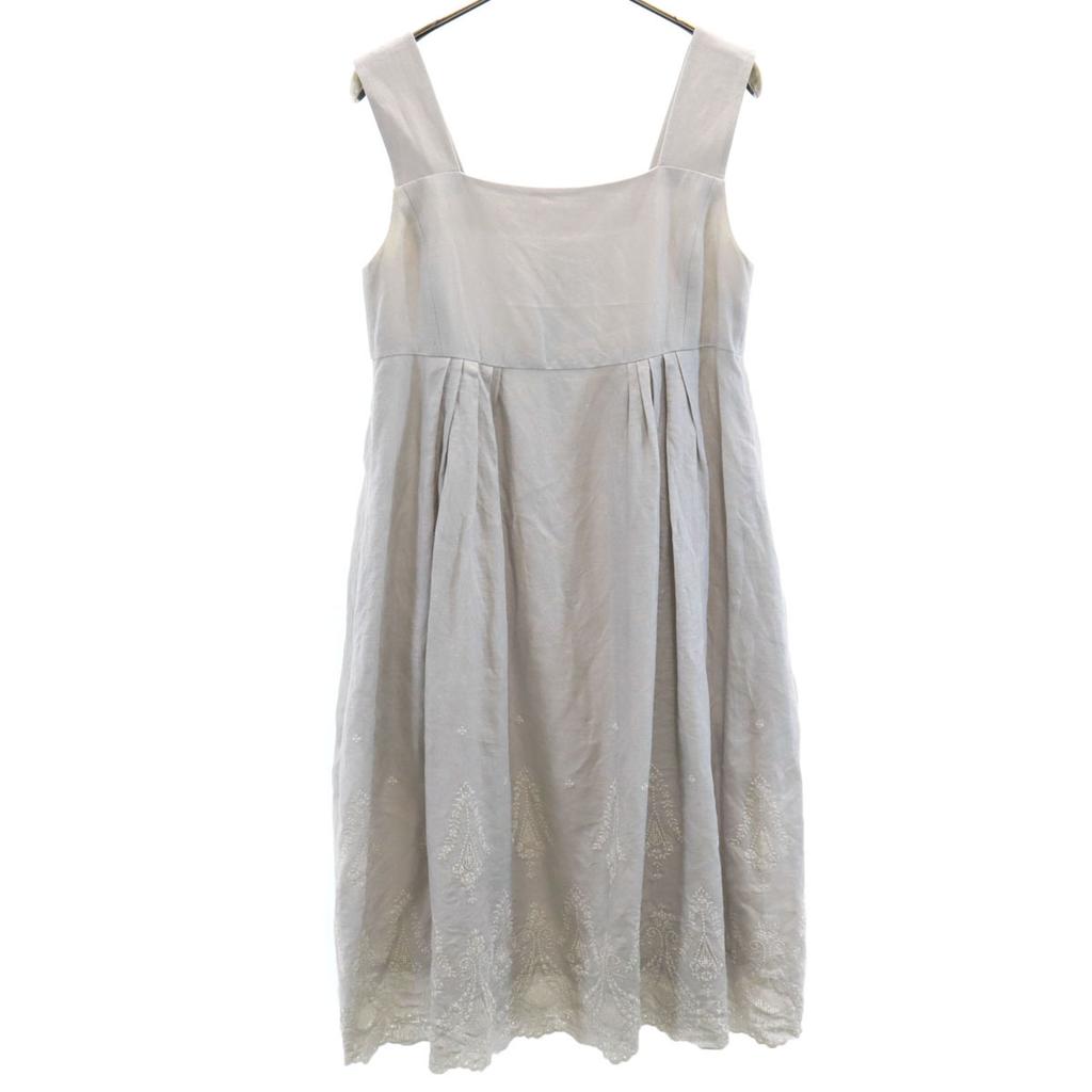 FOXEY Made In Japan Linen Cami One Piece 38 Gray Lace Embroidery Women Used