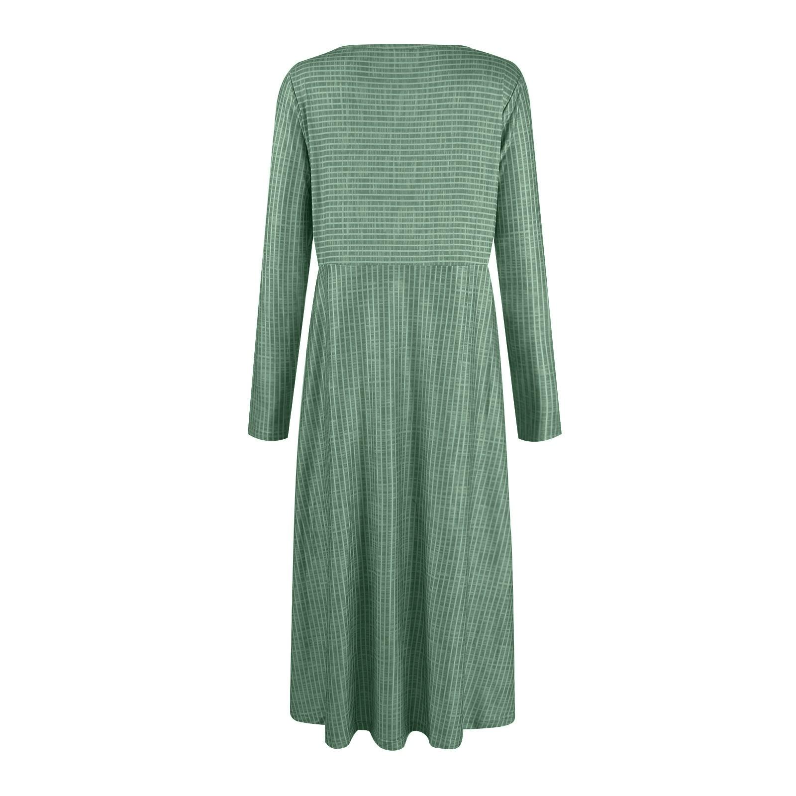 Женские повседневные модные длинные платья в полоску с длинным рукавом и карманом — фото 4