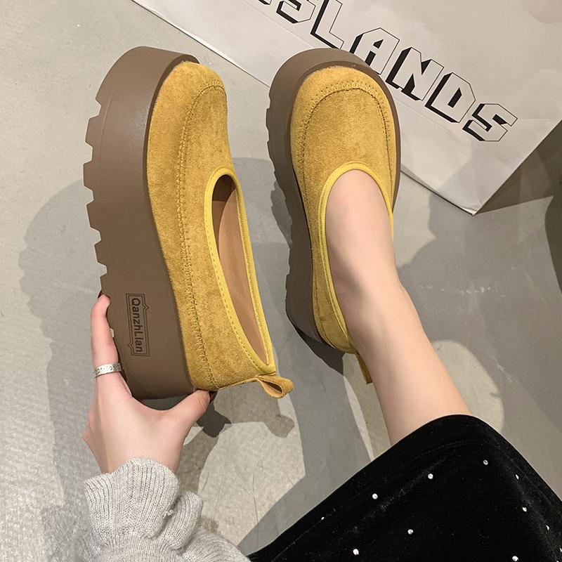 Fashion Aphixta 2025 New Suede Platform Shallow Woman Shoes Yellow Loafers Spring Woman Fashion Shoes Concise Chunky Heel Shoes Woman