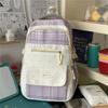 Contrast Color Plaid Backpack Women's Large Capacity Backpack Student Schoolbag