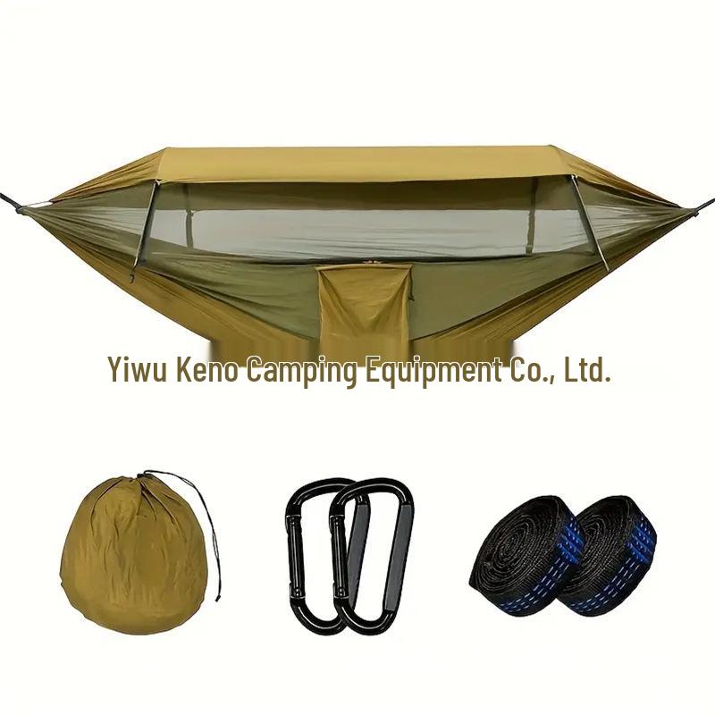 3-in-1 Outdoor Double Hammock with Anti-Rollover, Quick-Open Swing, Mosquito Net & Sunshade for Camping