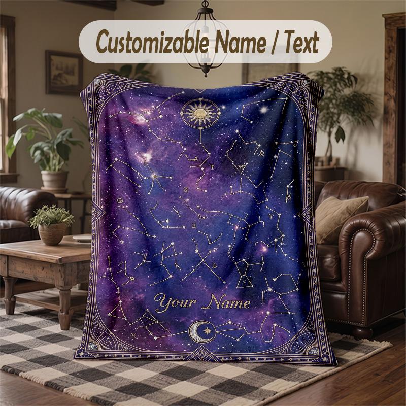 Cosmic Cat Dreamscape 5 Theme Throw Blanket Custom Name Text Personalized Blanket Soft Cozy Blanket for Home Sofa Bed