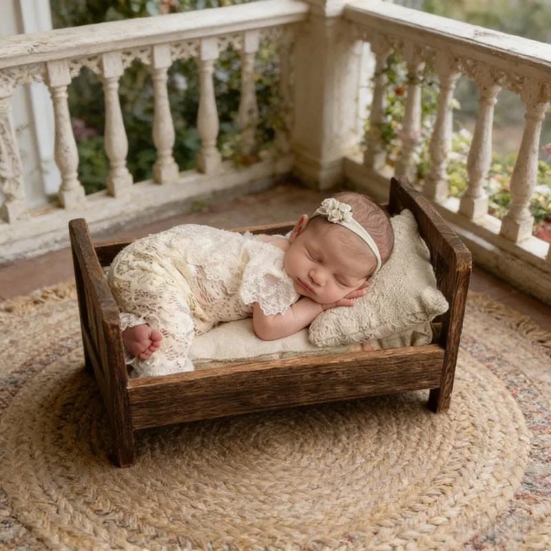 1 Set Off White Lace Bell Onesie Headband Country Cartoon Baby Garment Infant Studio Portrait Shooting Photography Basic Outfit
