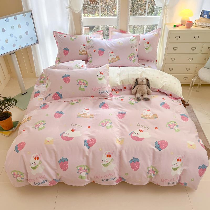 100% Cotton Bed Four-piece Set Skin-friendly Breathable Quilt Cover Bed Sheet Pillowcase Set Pastoral Small Flower